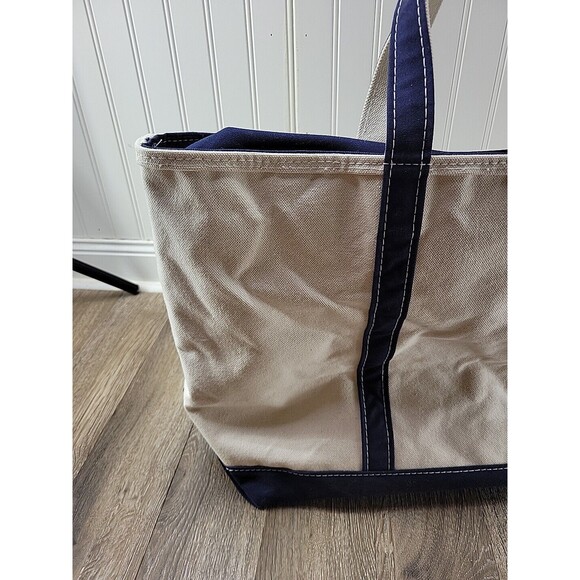 LL BEAN Boat and Tote USA Large Canvas Bag Blue Straps Classic 17" x 13" x 7" - Picture 6 of 14